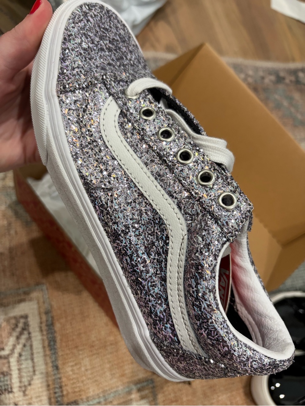 Vans “Shiny Party Silver” Glitter Old Skool Sneakers NWB - Picture 4 of 10